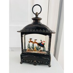 12" Melrose Christmas‎ Bronze Lantern Santa w/Continuous Swirling Snow Globe